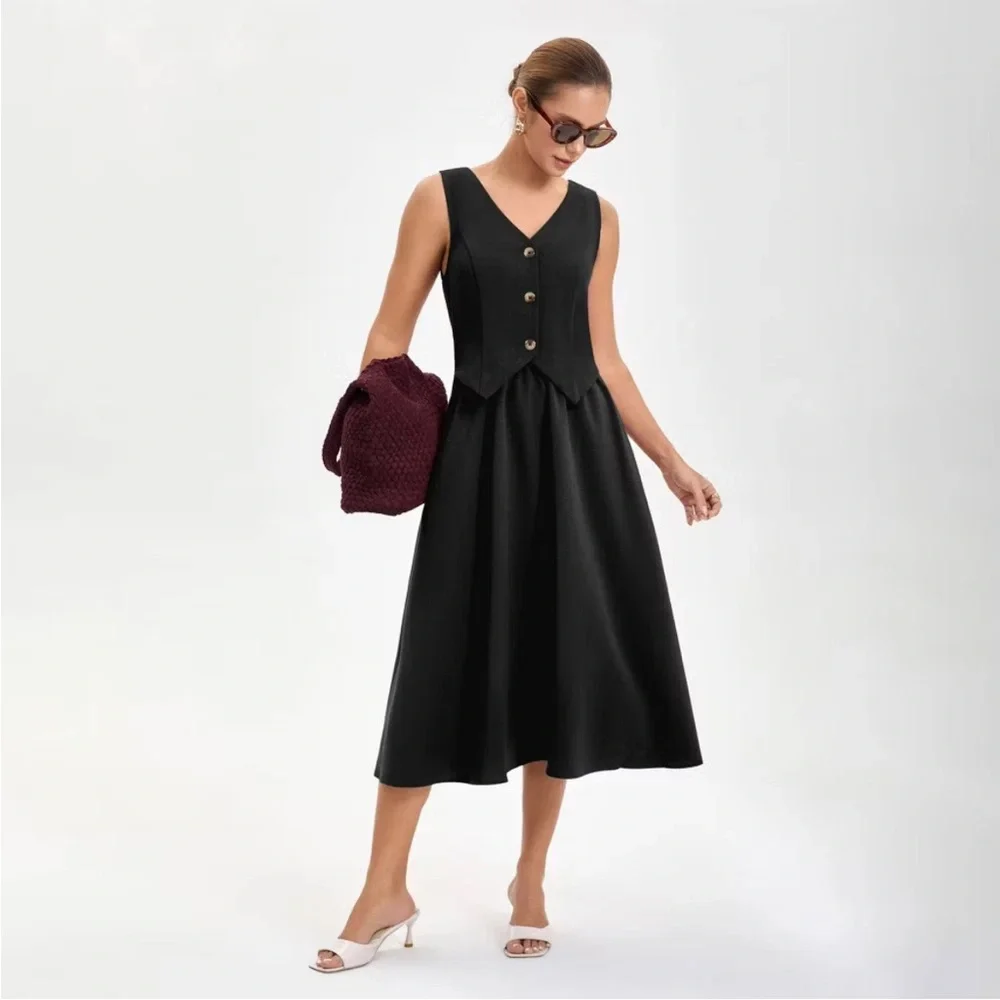 Women's Layered Waistcoat A-Line Dress - A New Day Black XS - Picture 4 of 8